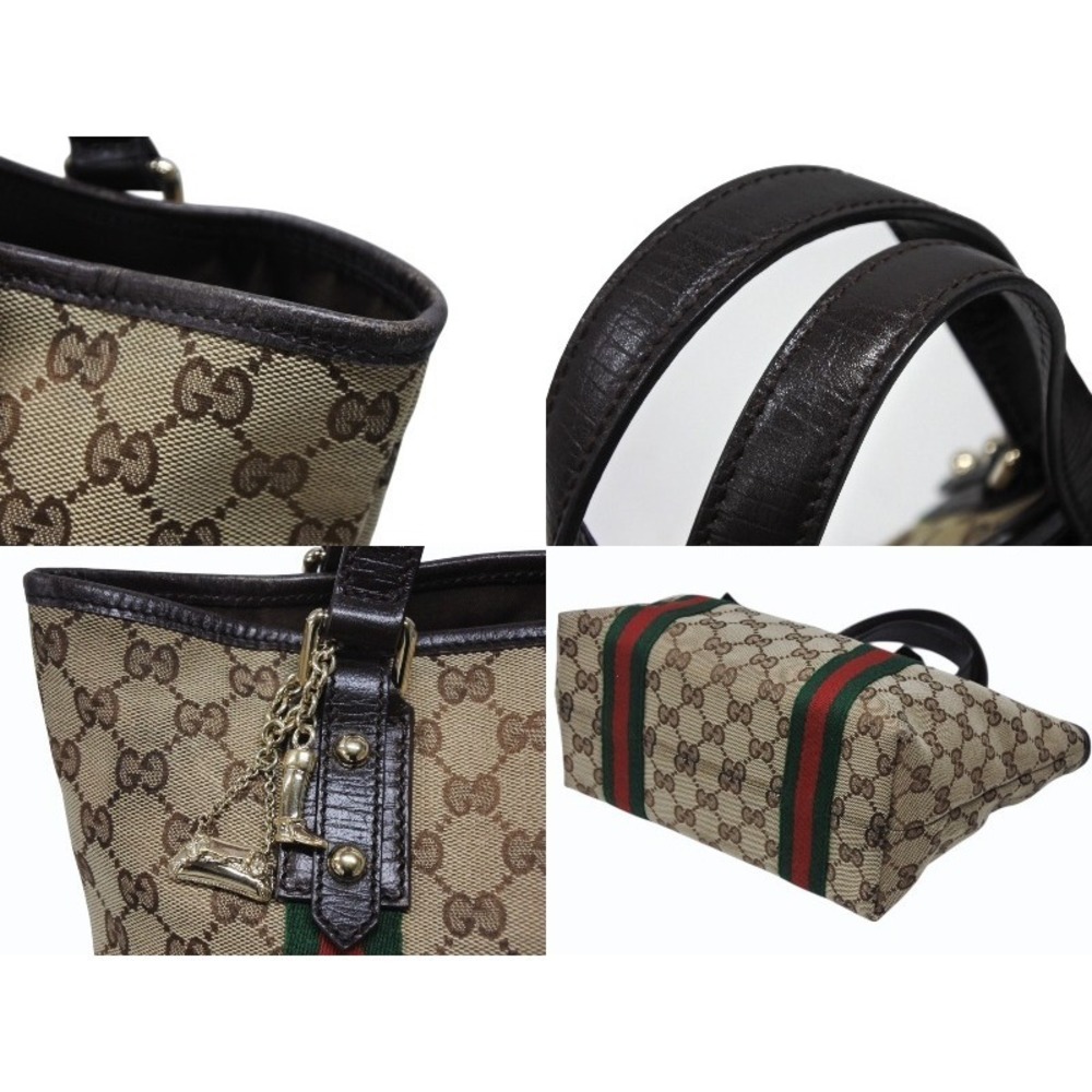 Gucci Leather Beige Green Tan Canvas Red GG Handbag Line Sherry - Picture 6 of 9